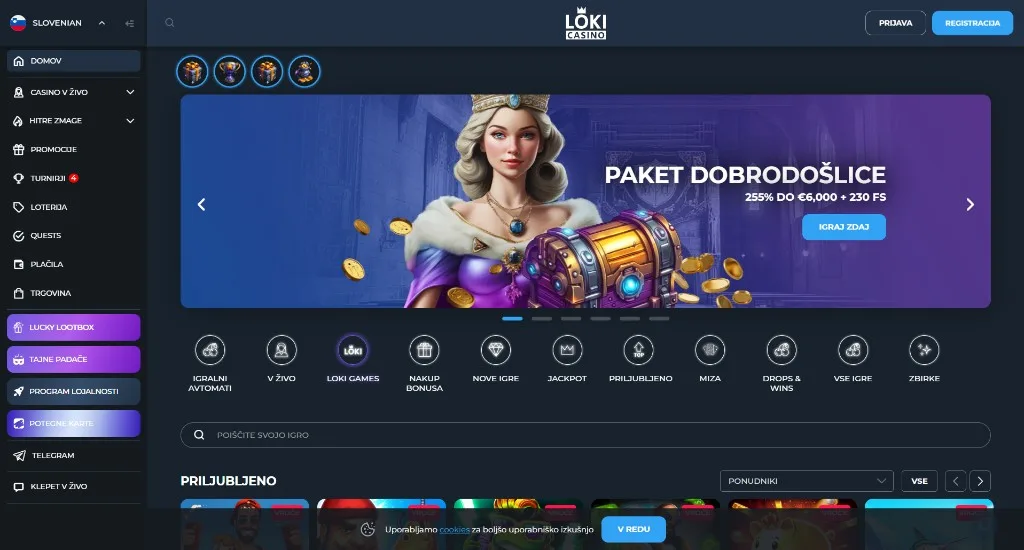 Loki namizni posnetek domače strani v slovenščini
